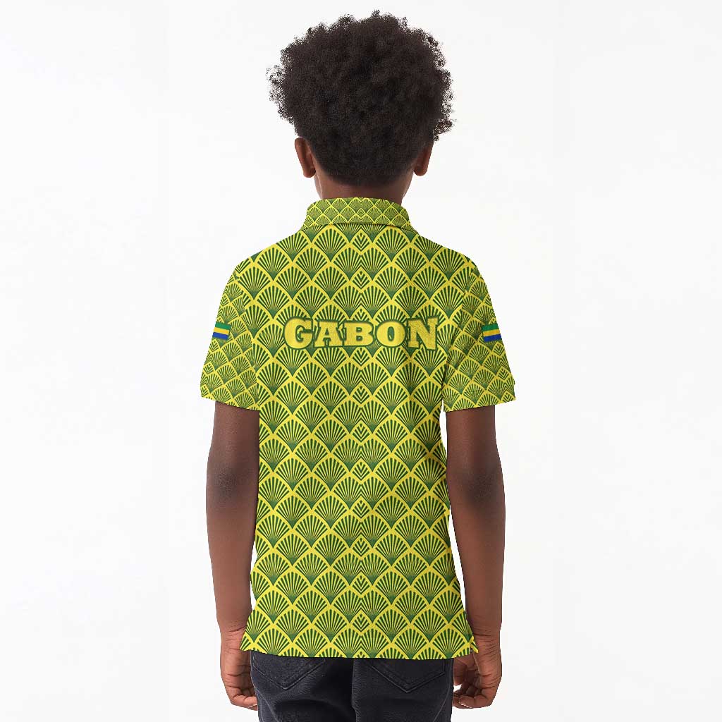 Gabon Tribal Pattern Kid Polo Shirt - National Flag Colors and Bold Text Design