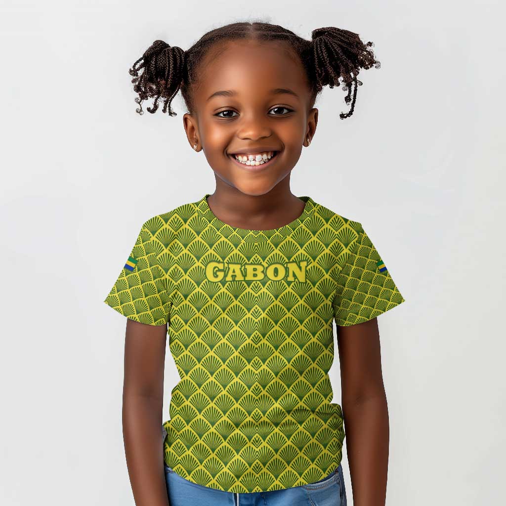 Gabon Tribal Pattern Kid T shirt - National Flag Colors and Bold Text Design