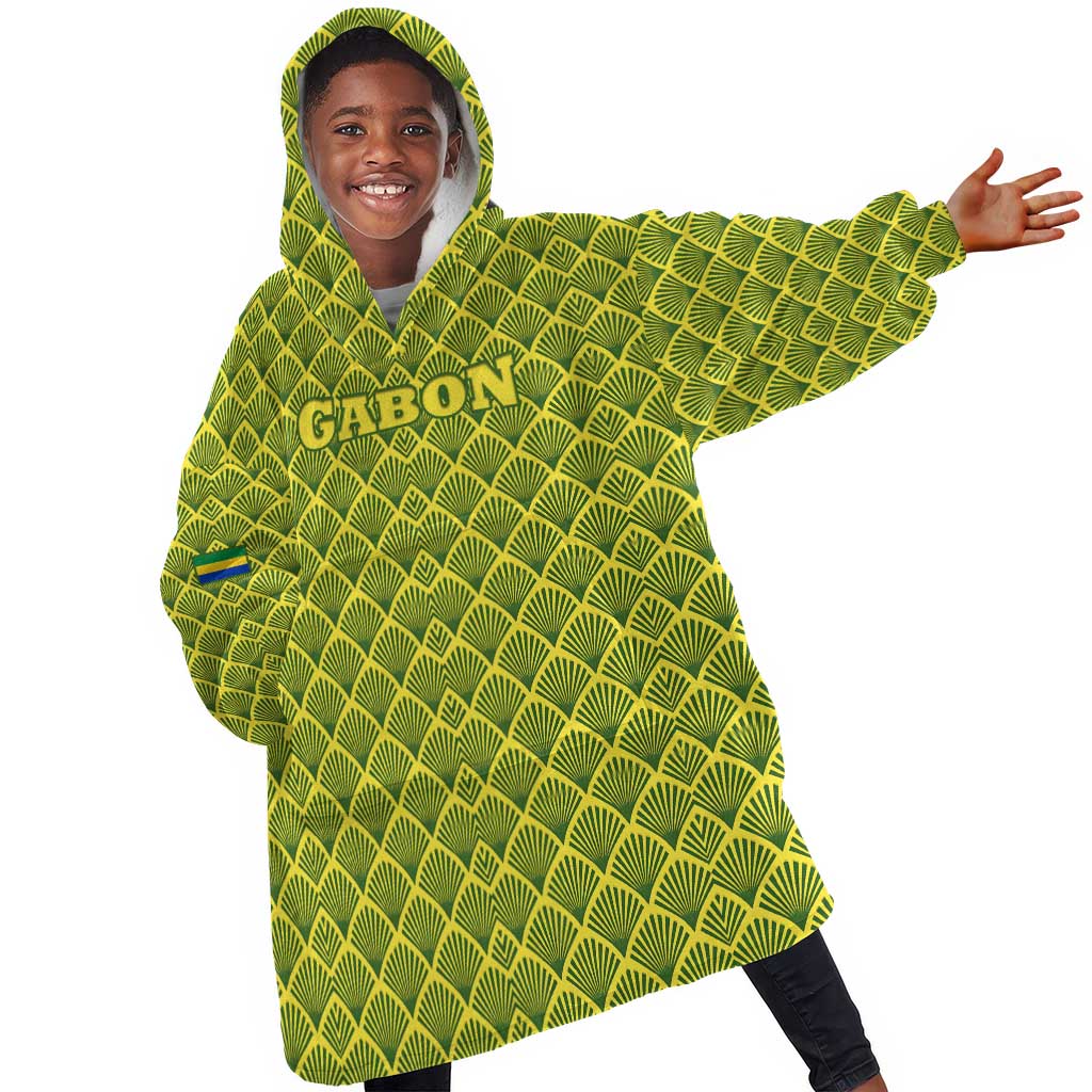 Gabon Tribal Pattern Kid Wearable Blanket Hoodie - National Flag Colors and Bold Text Design