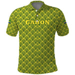 Gabon Tribal Pattern Polo Shirt - National Flag Colors and Bold Text Design