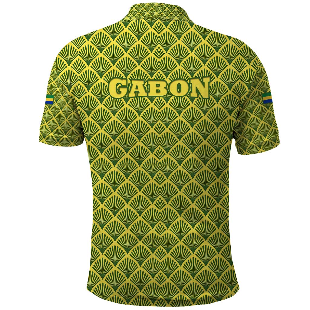 Gabon Tribal Pattern Polo Shirt - National Flag Colors and Bold Text Design
