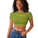 Gabon Tribal Pattern Raglan Cropped T shirt - National Flag Colors and Bold Text Design