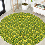 Gabon Tribal Pattern Round Carpet - National Flag Colors and Bold Text Design