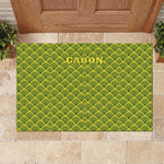 Gabon Tribal Pattern Rubber Doormat - National Flag Colors and Bold Text Design