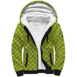 Gabon Tribal Pattern Sherpa Hoodie - National Flag Colors and Bold Text Design