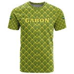 Gabon Tribal Pattern T shirt - National Flag Colors and Bold Text Design