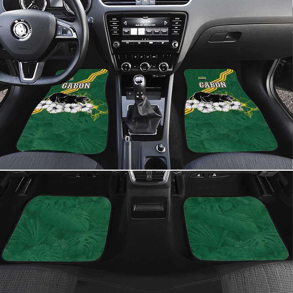 Gabon Car Mats - Black Panther Graphic and Hibiscus Flower Design in National Colors