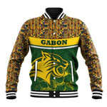 Gabon Baseball Jacket - Tribal Print and Fierce Panther Graphic in National Flag Colors