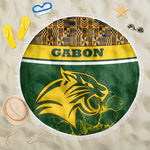 Gabon Beach Blanket - Tribal Print and Fierce Panther Graphic in National Flag Colors