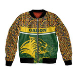 Gabon Bomber Jacket - Tribal Print and Fierce Panther Graphic in National Flag Colors