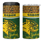 Gabon 4 in 1 Can Cooler Tumbler - Tribal Print and Fierce Panther Graphic in National Flag Colors
