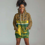 Gabon Hoodie Dress - Tribal Print and Fierce Panther Graphic in National Flag Colors