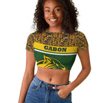 Gabon Raglan Cropped T shirt - Tribal Print and Fierce Panther Graphic in National Flag Colors