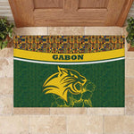 Gabon Rubber Doormat - Tribal Print and Fierce Panther Graphic in National Flag Colors
