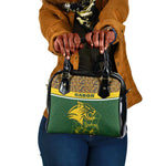 Gabon Shoulder Handbag - Tribal Print and Fierce Panther Graphic in National Flag Colors