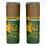 Gabon Skinny Tumbler - Tribal Print and Fierce Panther Graphic in National Flag Colors