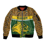 Gabon Sleeve Zip Bomber Jacket - Tribal Print and Fierce Panther Graphic in National Flag Colors