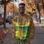 Gabon Sweatshirt - Tribal Print and Fierce Panther Graphic in National Flag Colors