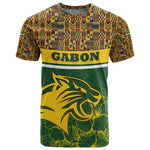 Gabon T shirt - Tribal Print and Fierce Panther Graphic in National Flag Colors