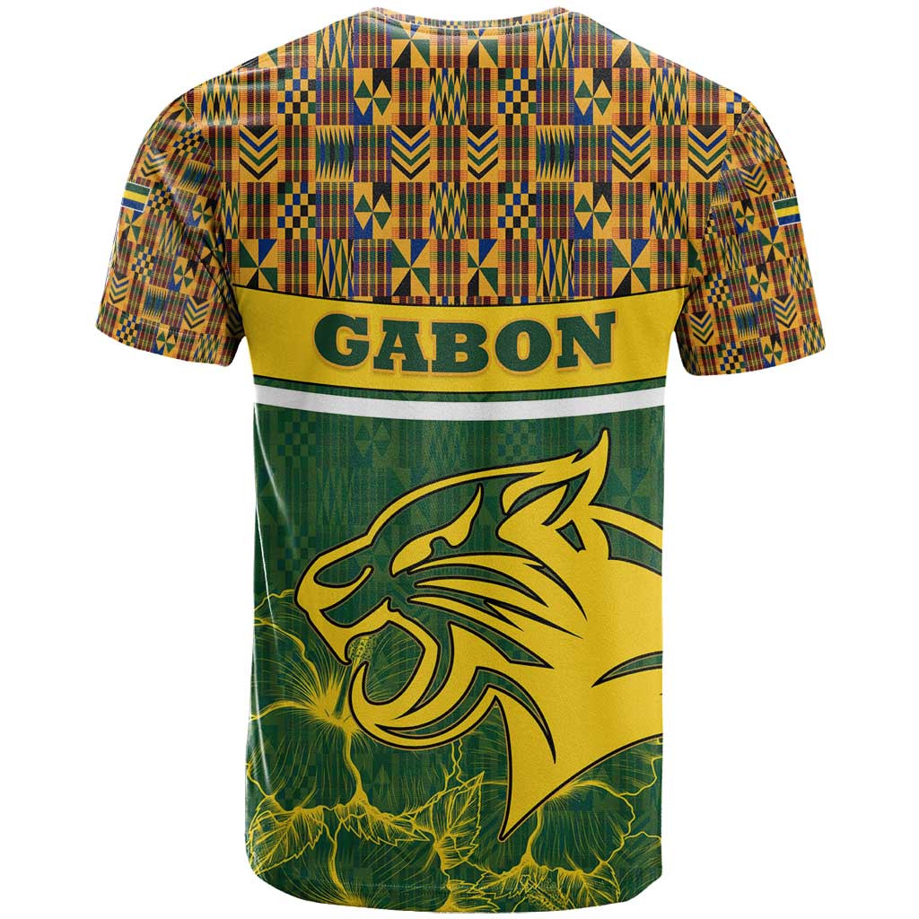 Gabon T shirt - Tribal Print and Fierce Panther Graphic in National Flag Colors