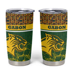 Gabon Tumbler Cup - Tribal Print and Fierce Panther Graphic in National Flag Colors