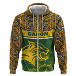 Gabon Zip Hoodie - Tribal Print and Fierce Panther Graphic in National Flag Colors