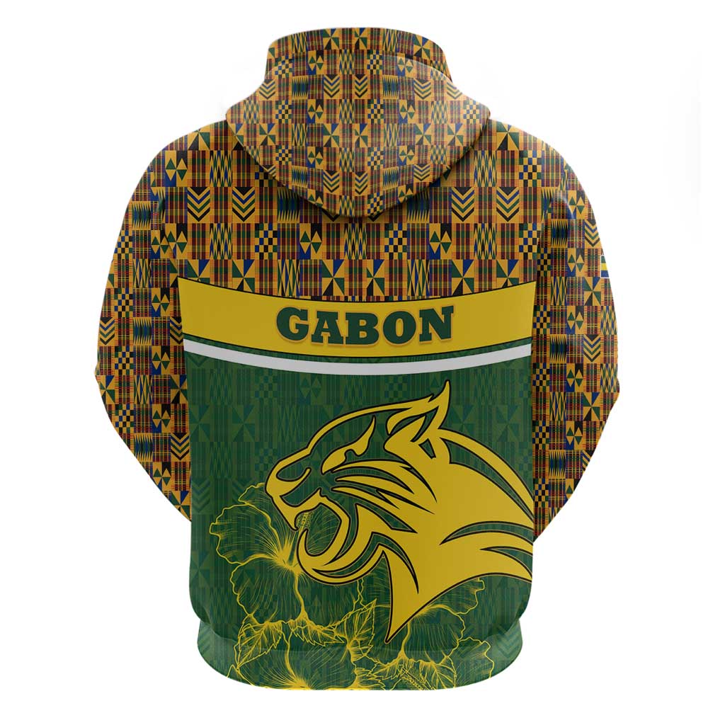 Gabon Zip Hoodie - Tribal Print and Fierce Panther Graphic in National Flag Colors