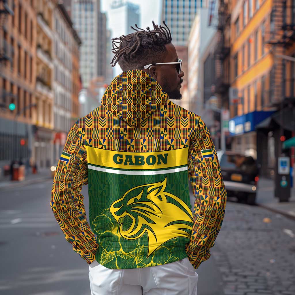 Gabon Zip Hoodie - Tribal Print and Fierce Panther Graphic in National Flag Colors