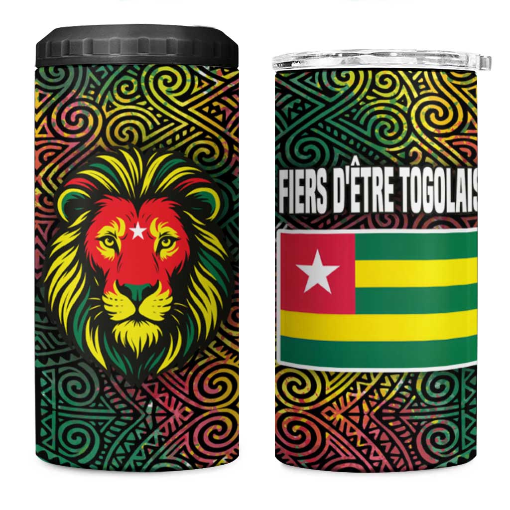 Togo 4 in 1 Can Cooler Tumbler Red Lion Head Design and Traditional African Pattern