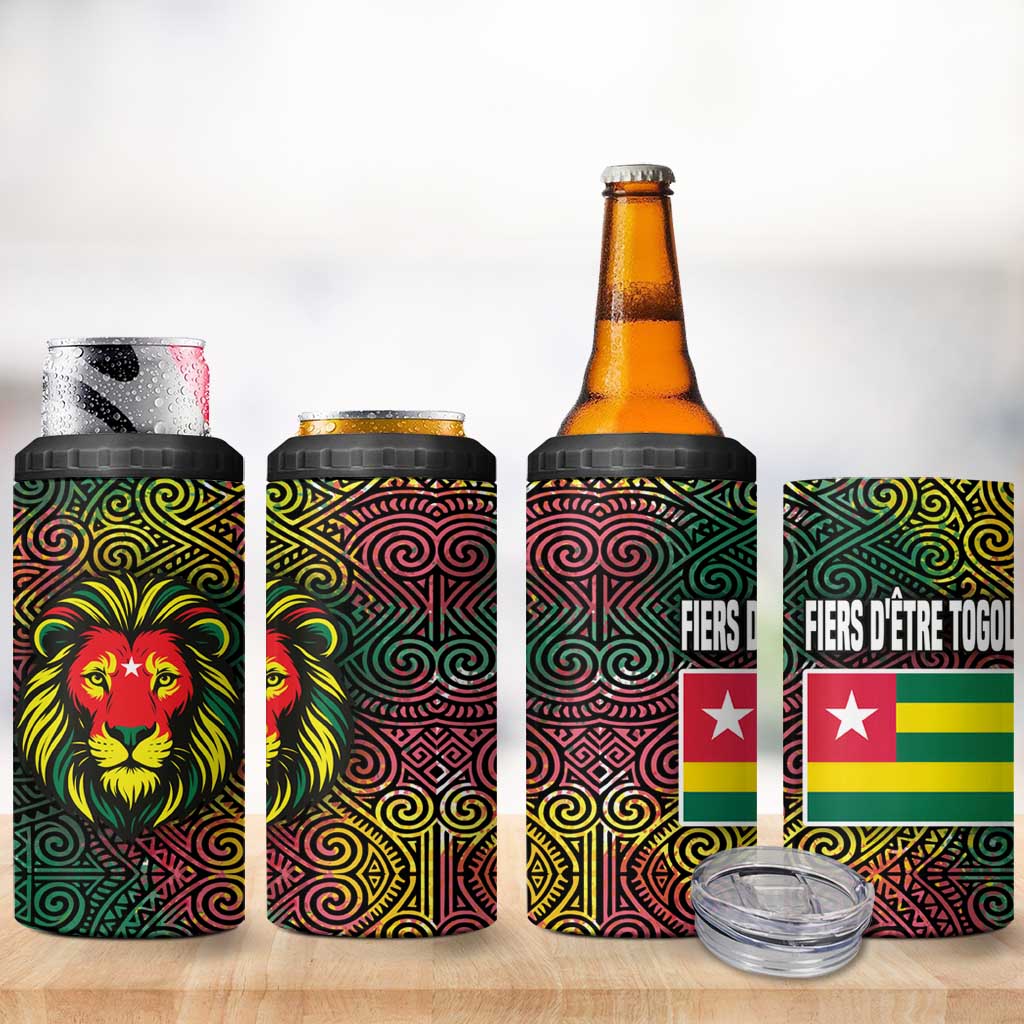 Togo 4 in 1 Can Cooler Tumbler Red Lion Head Design and Traditional African Pattern
