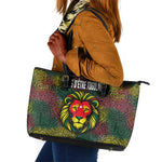 Togo Leather Tote Bag Red Lion Head Design and Traditional African Pattern