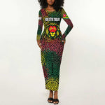 Togo Long Sleeve Bodycon Dress Red Lion Head Design and Traditional African Pattern