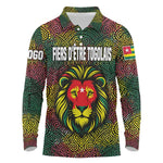 Togo Long Sleeve Polo Shirt Red Lion Head Design and Traditional African Pattern