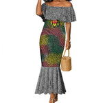 Togo Mermaid Dress Red Lion Head Design and Traditional African Pattern