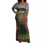 Togo Off Shoulder Maxi Dress Red Lion Head Design and Traditional African Pattern