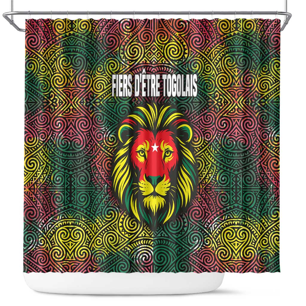 Togo Shower Curtain Red Lion Head Design and Traditional African Pattern