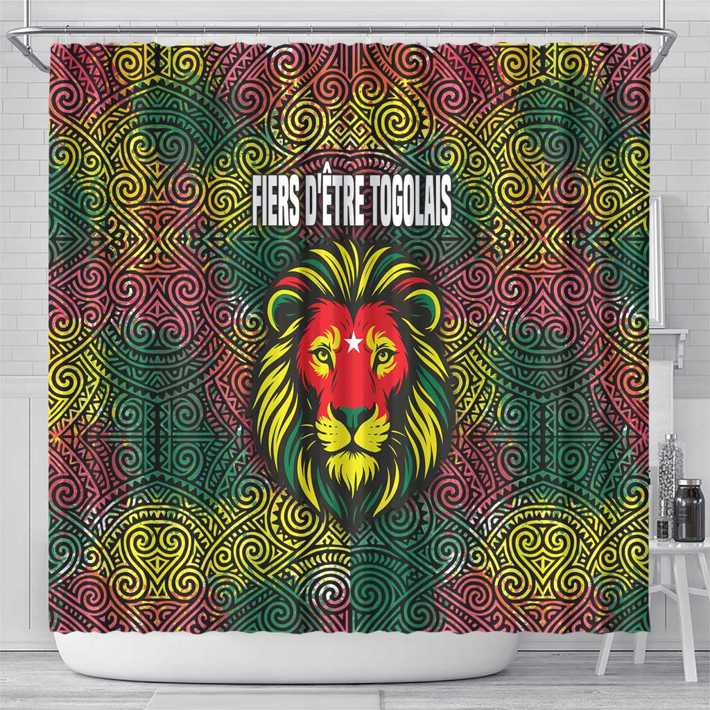 Togo Shower Curtain Red Lion Head Design and Traditional African Pattern