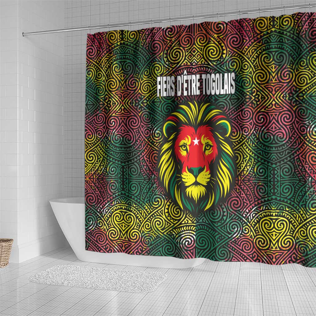 Togo Shower Curtain Red Lion Head Design and Traditional African Pattern