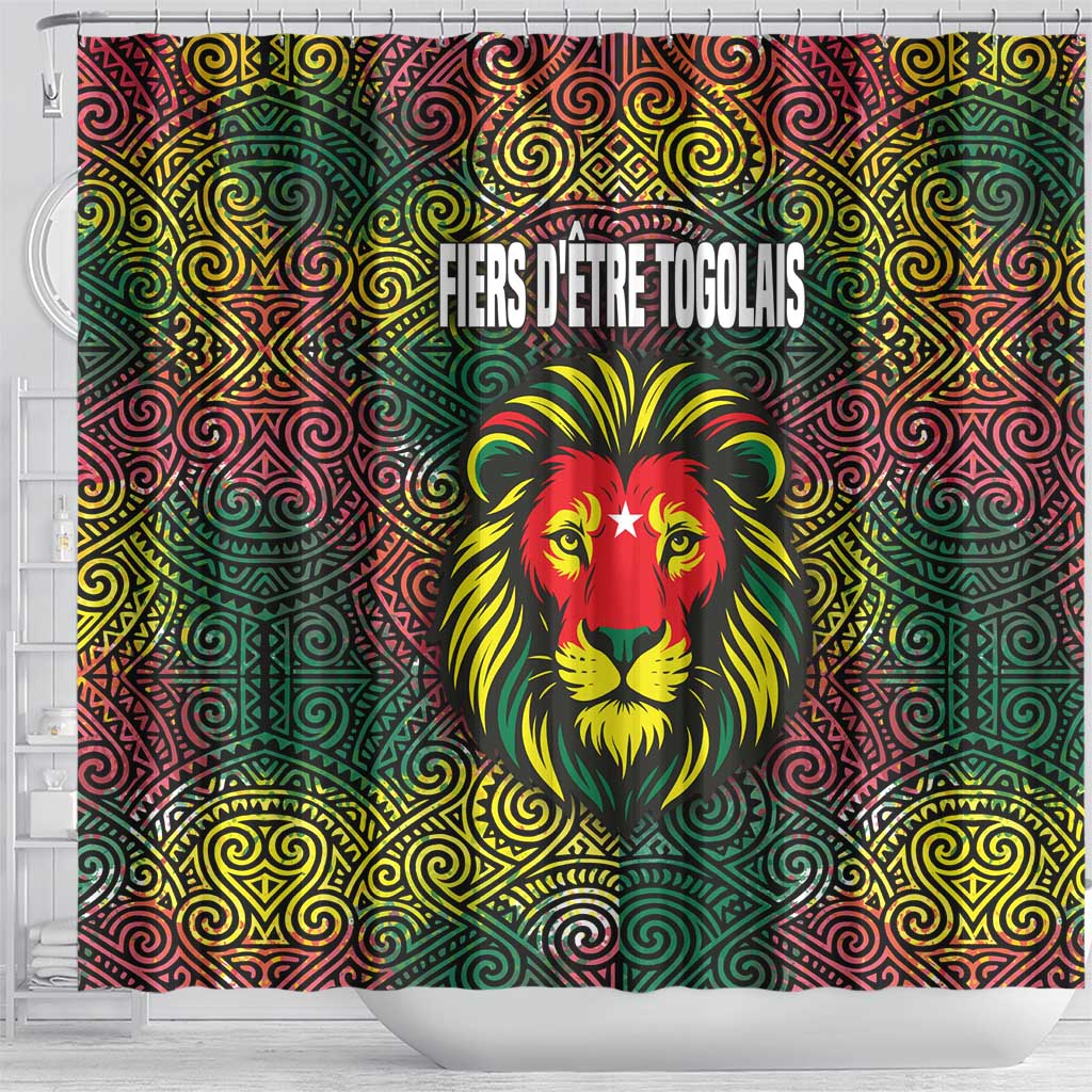 Togo Shower Curtain Red Lion Head Design and Traditional African Pattern