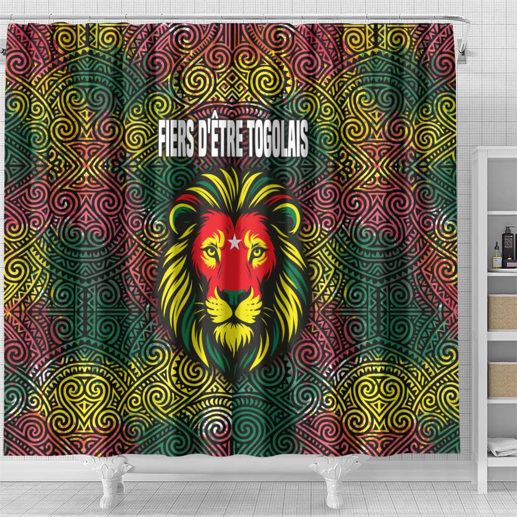 Togo Shower Curtain Red Lion Head Design and Traditional African Pattern
