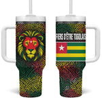 Togo Tumbler With Handle Red Lion Head Design and Traditional African Pattern