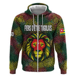 Togo Zip Hoodie Red Lion Head Design and Traditional African Pattern