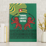 Togo Canvas Wall Art - Red Twin Lions and Travail Liberté Patrie Slogan