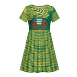 Togo Kid Short Sleeve Dress - Red Twin Lions and Travail Liberté Patrie Slogan