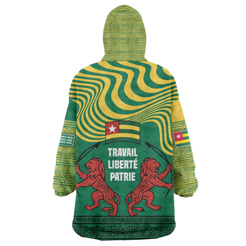 Togo Kid Wearable Blanket Hoodie - Red Twin Lions and Travail Liberté Patrie Slogan