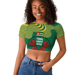 Togo Raglan Cropped T shirt - Red Twin Lions and Travail Liberté Patrie Slogan