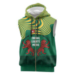 Togo Sleeveless Zip Hoodie - Red Twin Lions and Travail Liberté Patrie Slogan - African Pride