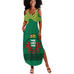 Togo Summer Maxi Dress - Red Twin Lions and Travail Liberté Patrie Slogan