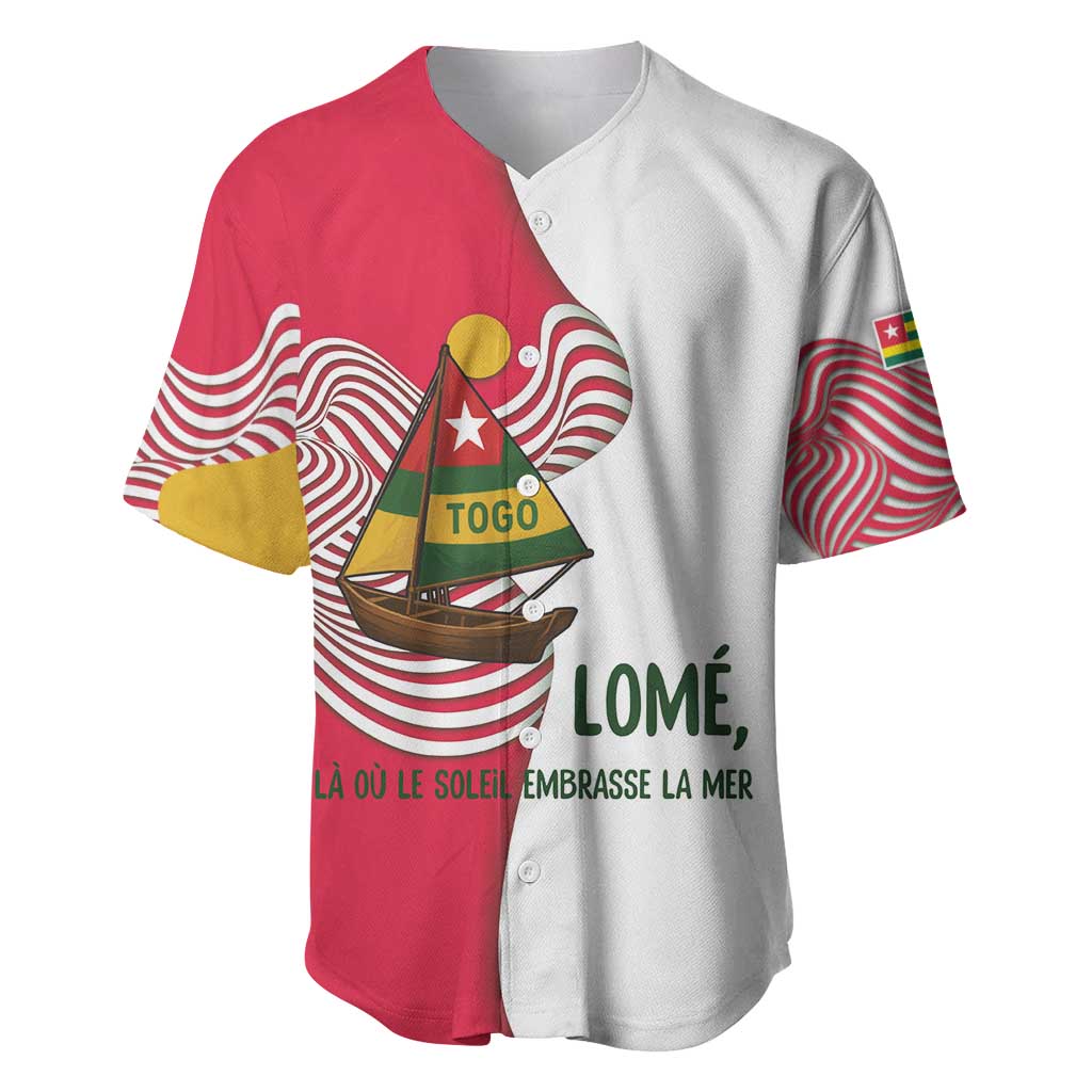 Lome Togo Baseball Jersey - Sailboat and Sunset – Where the Sun Kisses the Sea