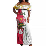 Lome Togo Off Shoulder Maxi Dress - Sailboat and Sunset – Where the Sun Kisses the Sea